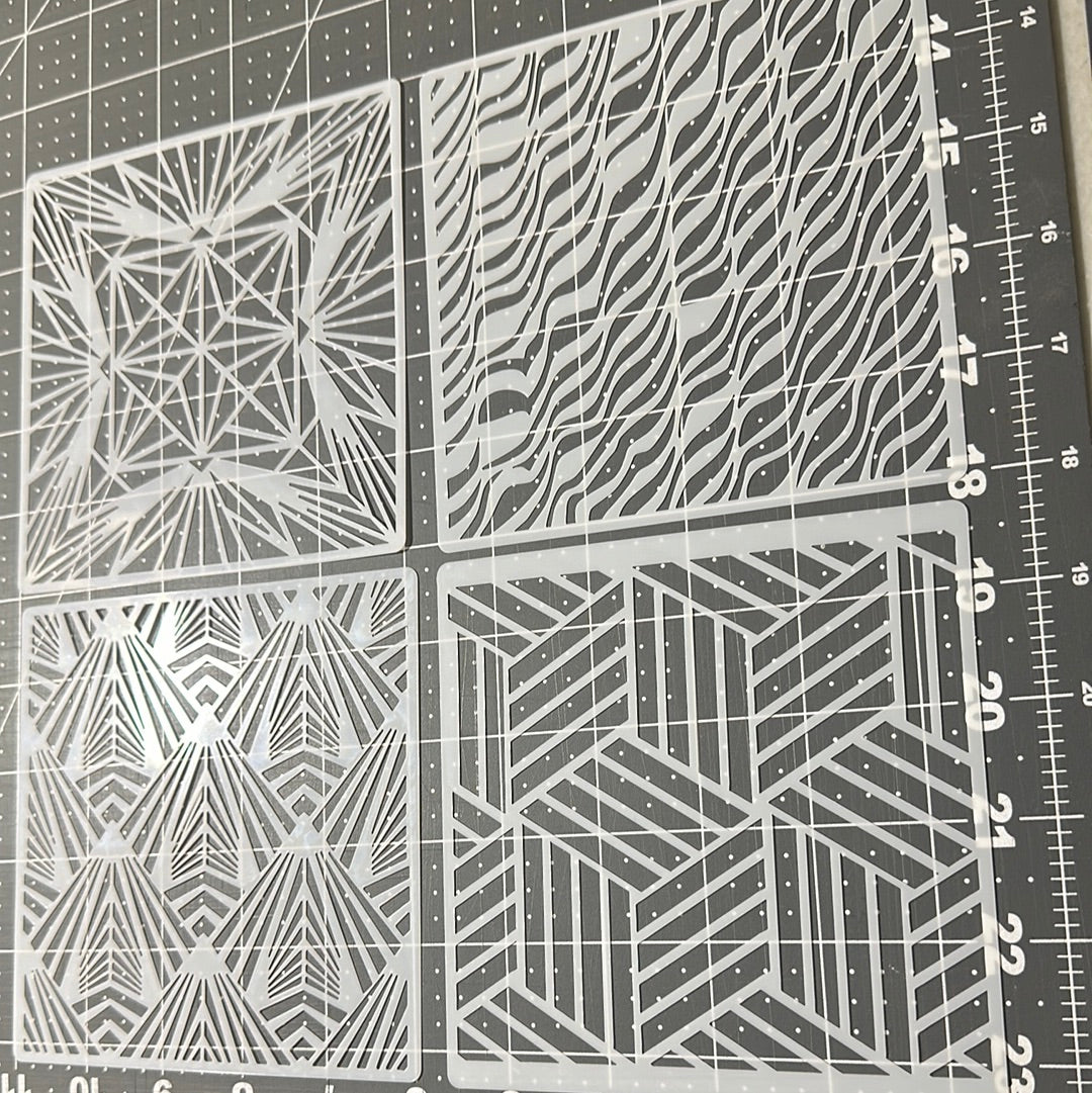 AIRBRUSH STENCILS GEOMETRIC DESIGNS #5, Reuseable ONLY, 4X , 5x5”