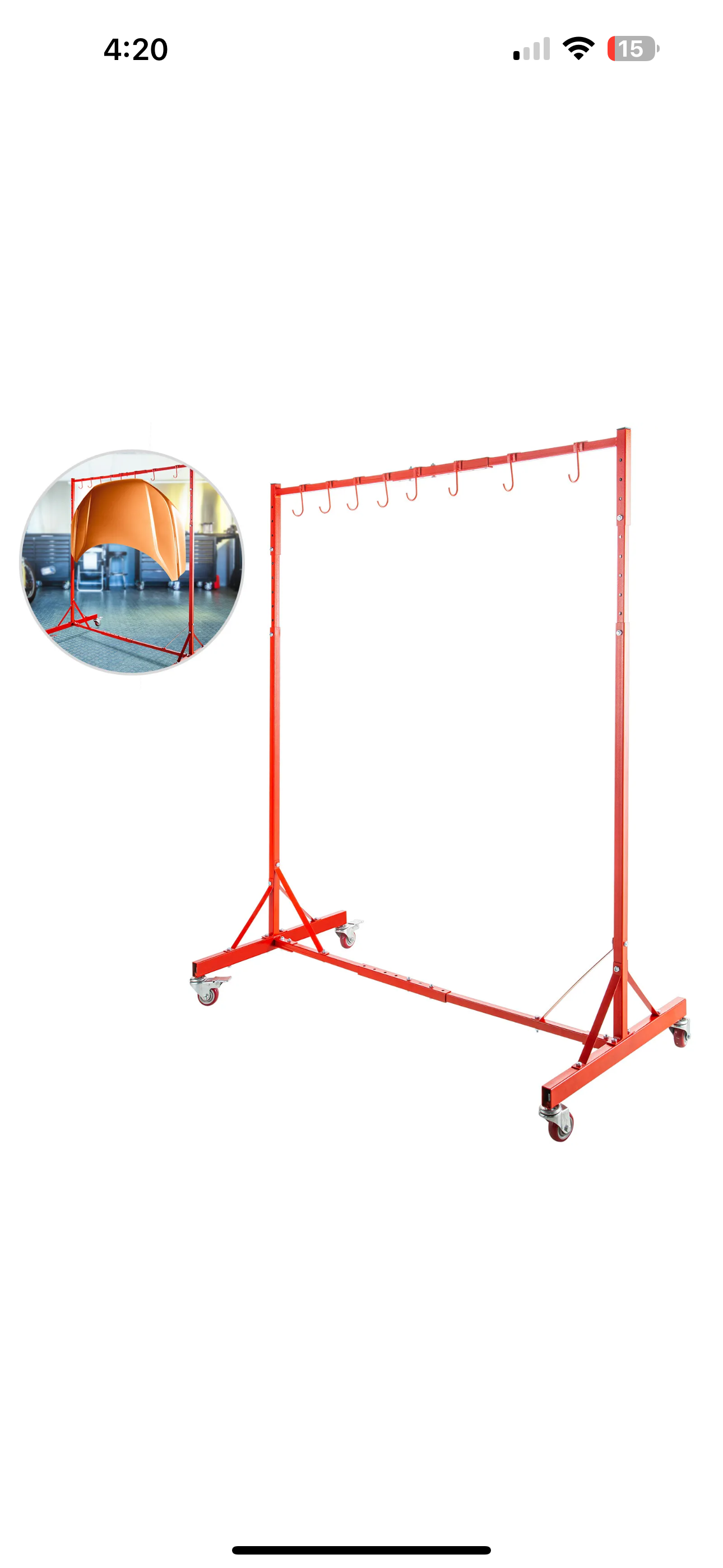 5' WIDE X 6ft TALL Steel Rolling Paint stand , HANG PARTS TO PAINT! Great to get all the edges