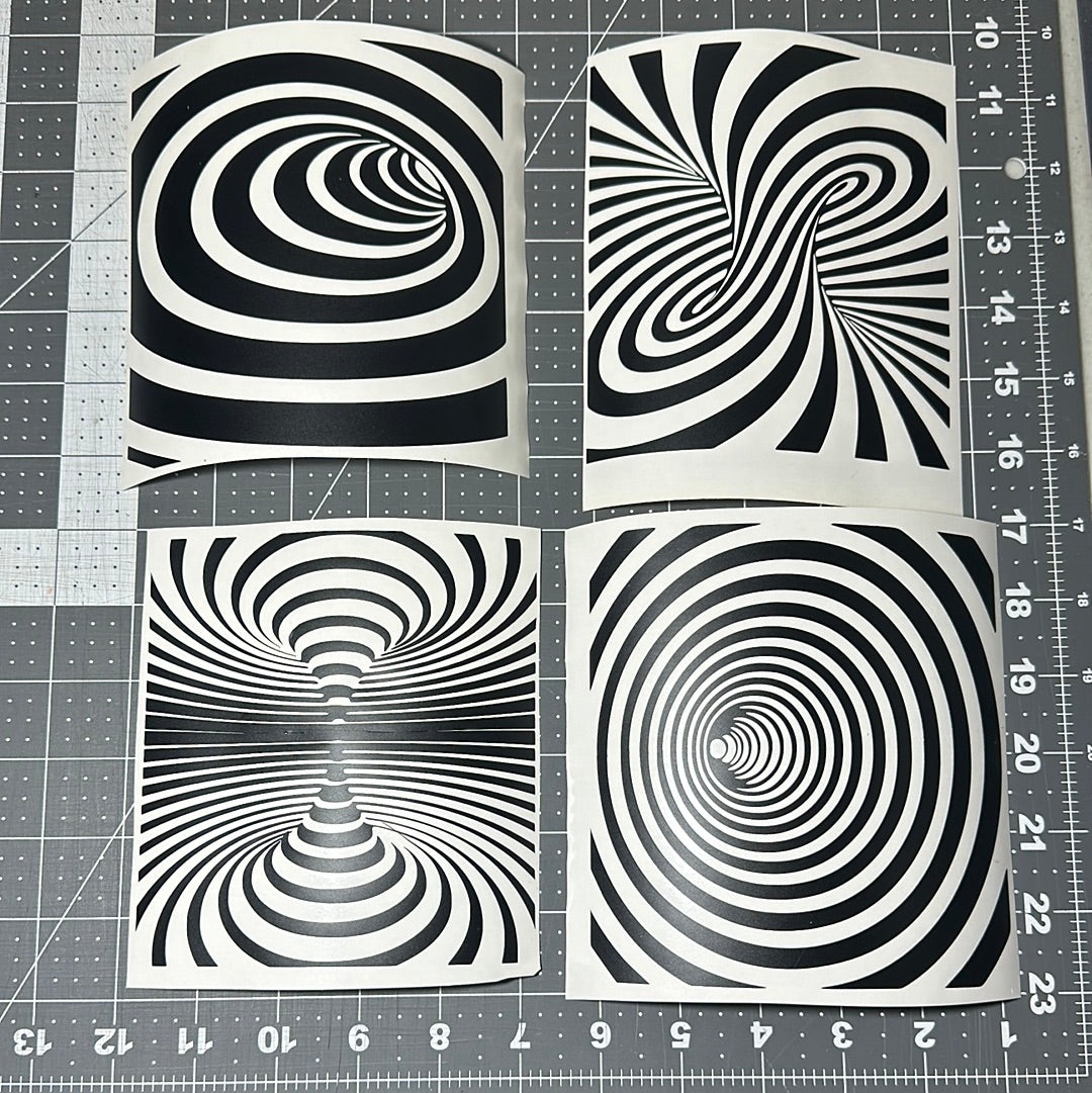 4X Set 5-6" AIRBRUSH STENCILS Round 3D EFFECT DESIGNS , Stick on ONLY