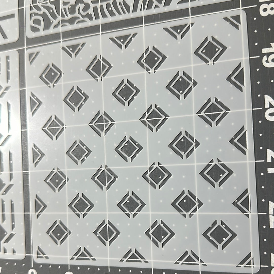 AIRBRUSH STENCILS GEOMETRIC DESIGNS #6, Reuseable ONLY, 4X , 5x5”