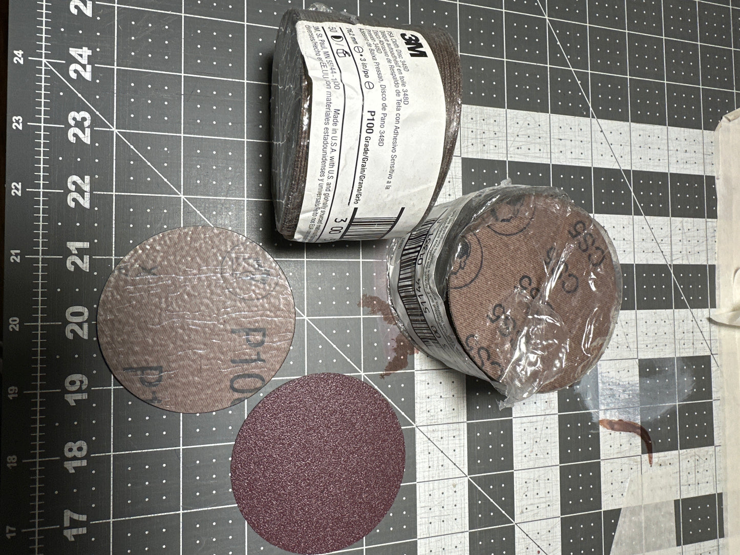 3” DA sandpaper 100 grit psa sticky back stick on 3M cloth disc 348D 50 pack CLEARANCE PRICED!