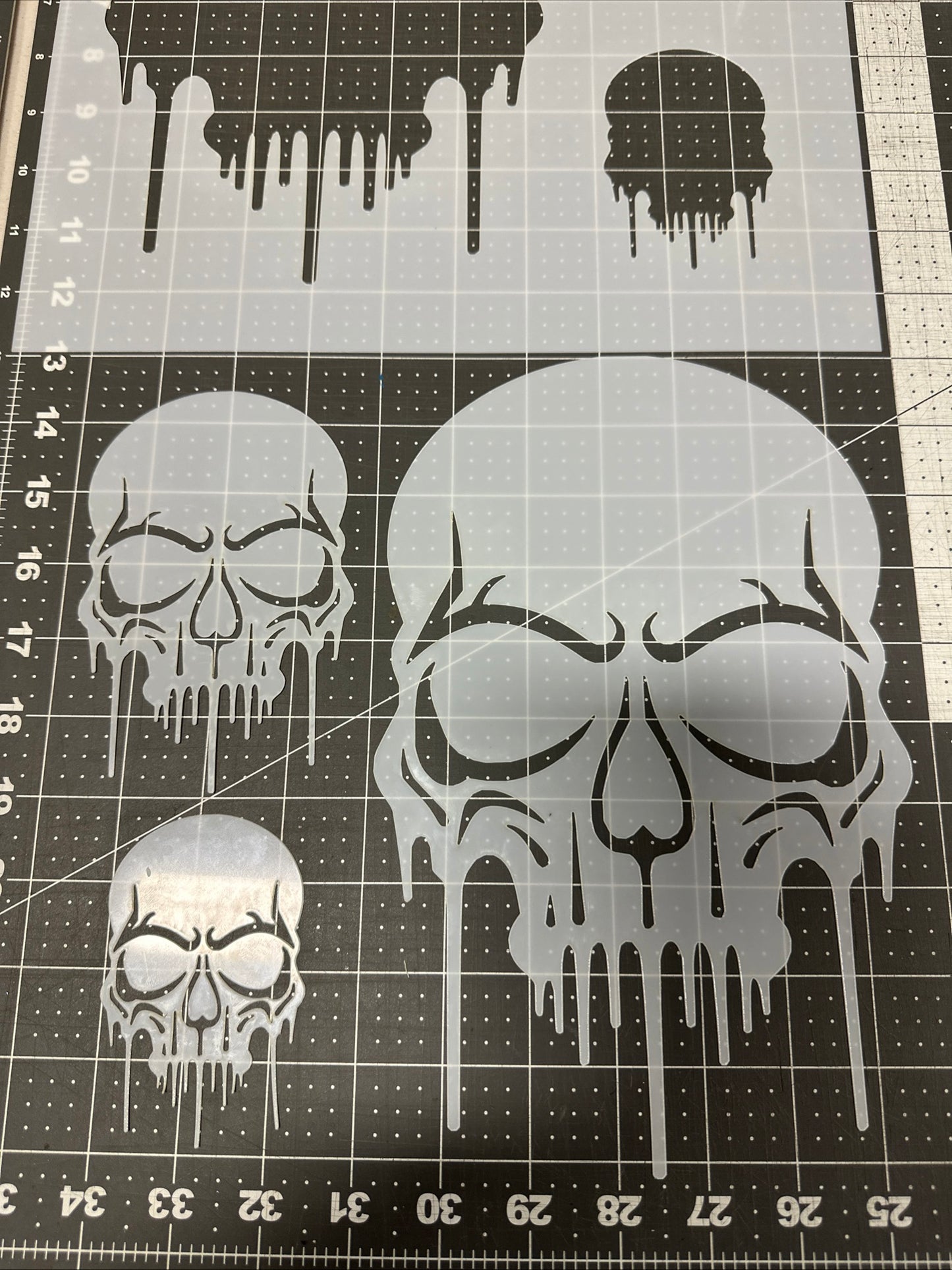 Skulls Dripping 3pc AIRBRUSH Paint STENCIL Reusable