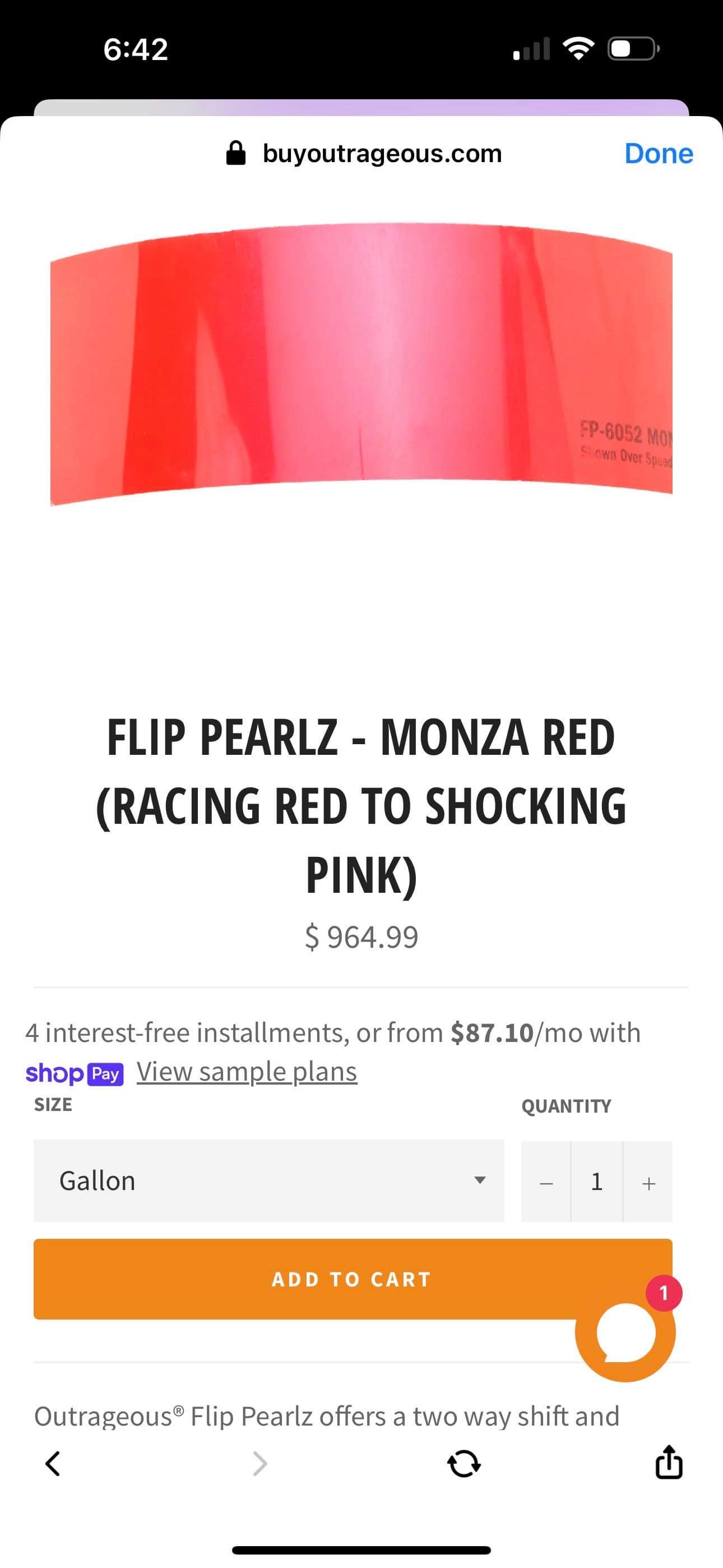 Outrageous MONZA RED PEARL basecoat 1:1 mix