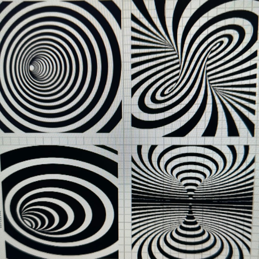 4X Set 5-6" AIRBRUSH STENCILS Round 3D EFFECT DESIGNS , Stick on ONLY
