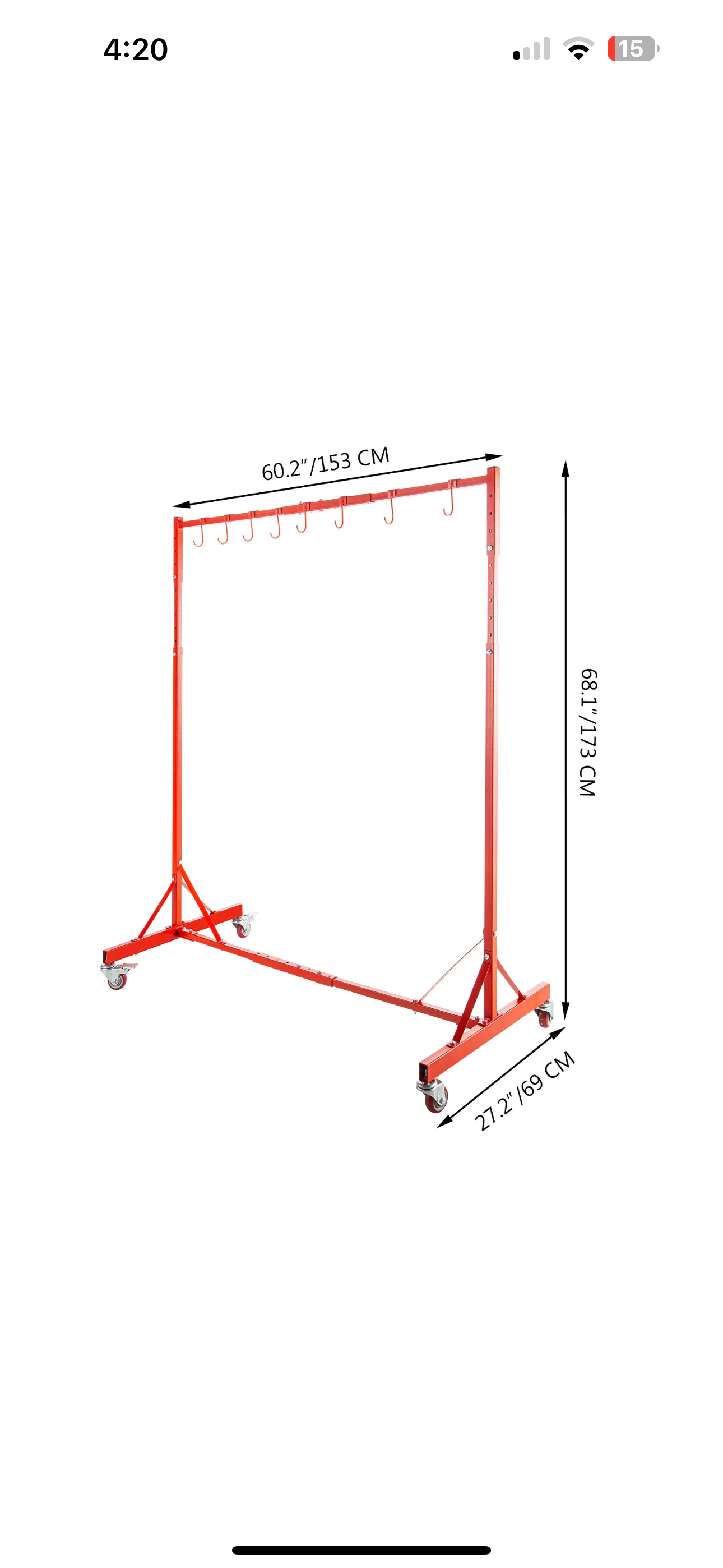 5' WIDE X 6ft TALL Steel Rolling Paint stand , HANG PARTS TO PAINT! Great to get all the edges