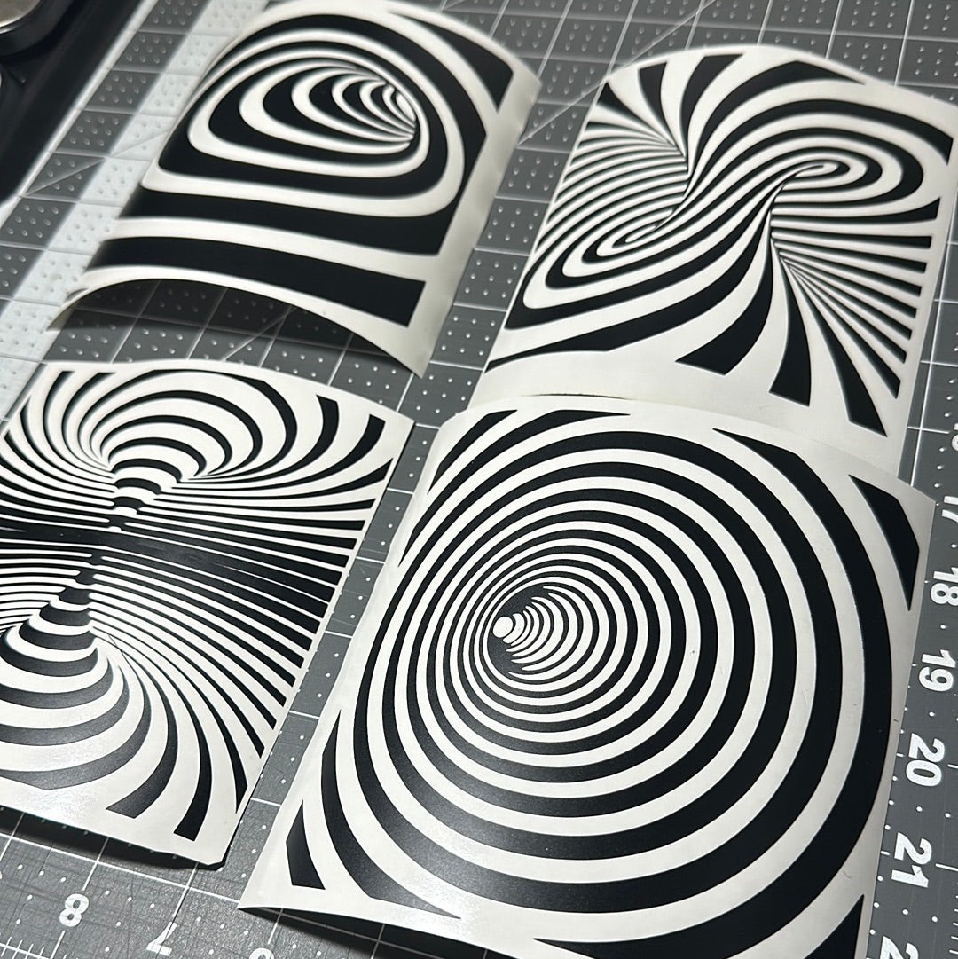 4X Set 5-6" AIRBRUSH STENCILS Round 3D EFFECT DESIGNS , Stick on ONLY