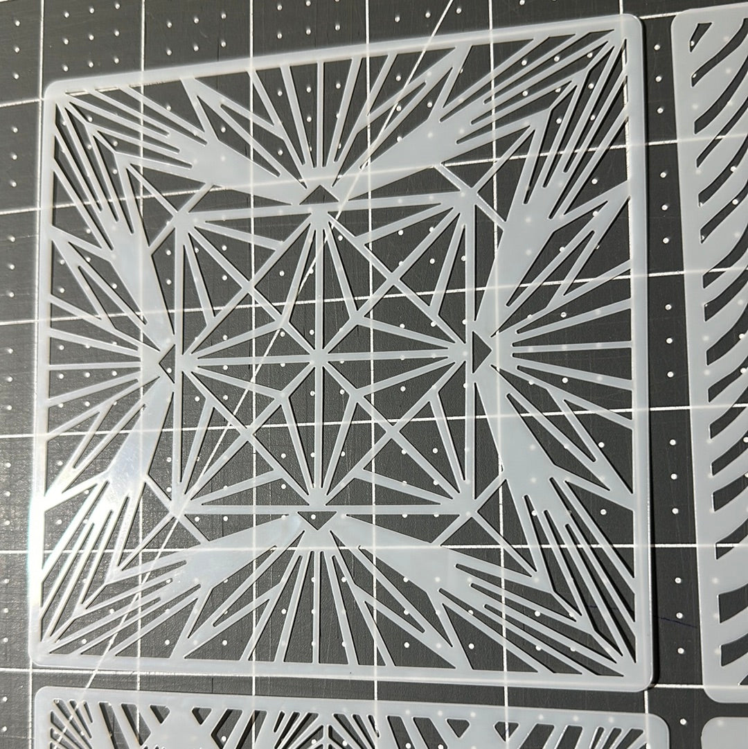 AIRBRUSH STENCILS GEOMETRIC DESIGNS #5, Reuseable ONLY, 4X , 5x5”