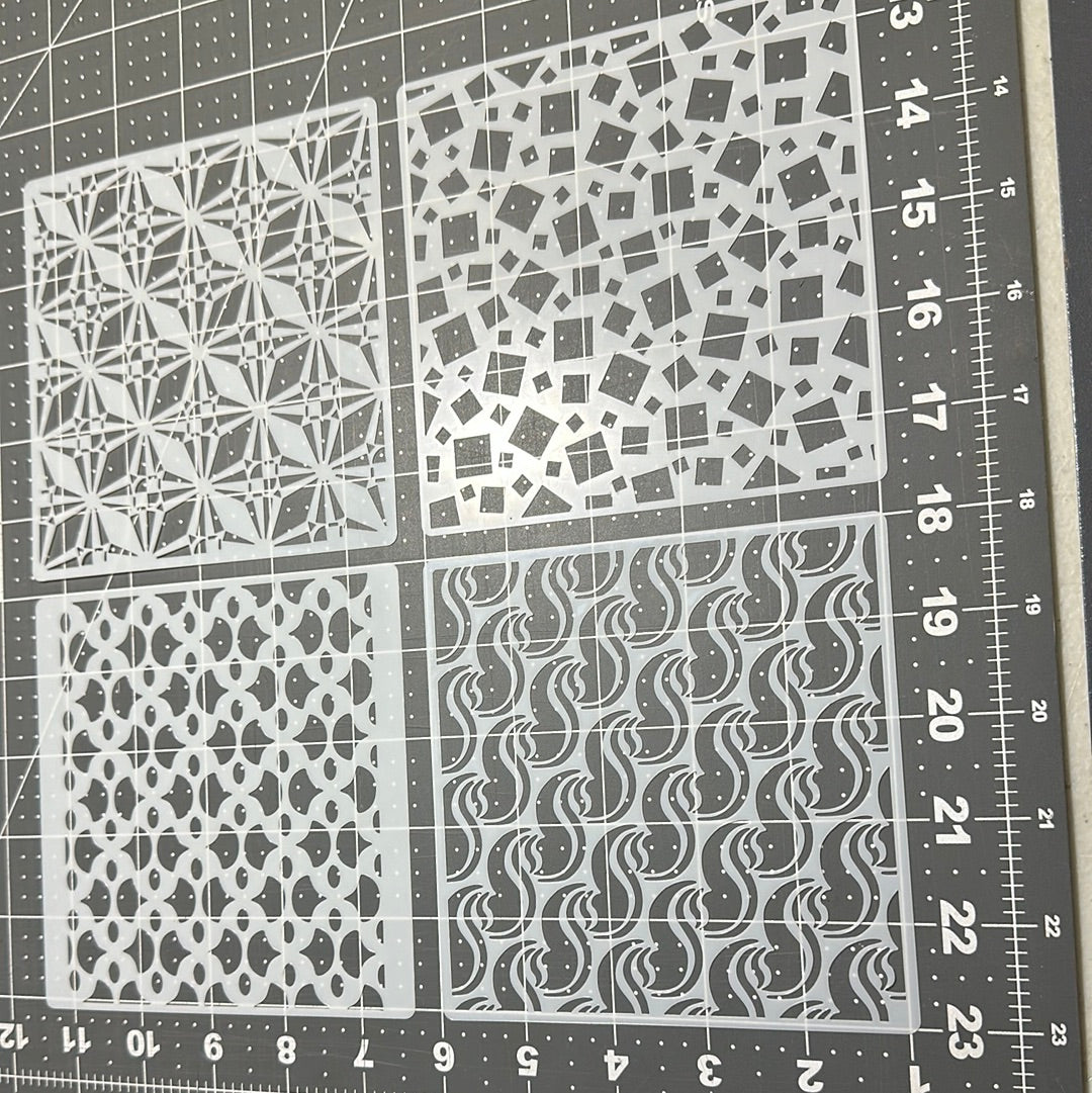 AIRBRUSH STENCILS GEOMETRIC DESIGNS #9, Reuseable ONLY, 4X , 5x5”