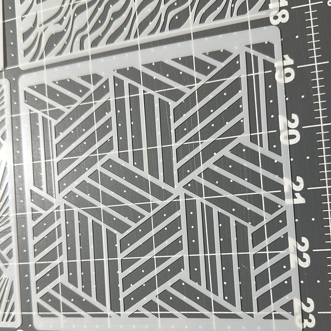 AIRBRUSH STENCILS GEOMETRIC DESIGNS #5, Reuseable ONLY, 4X , 5x5”