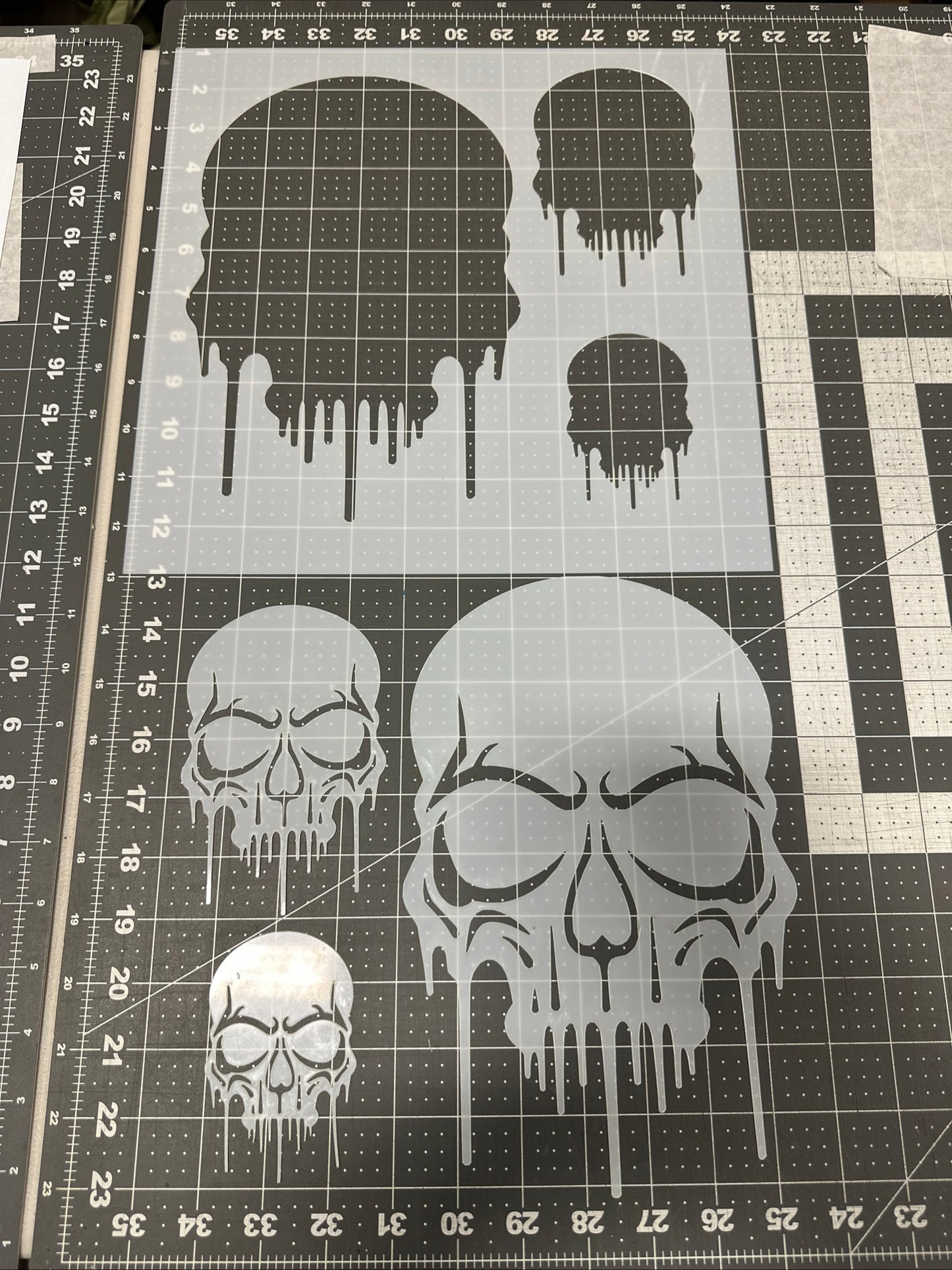 Skulls Dripping 3pc AIRBRUSH Paint STENCIL Reusable