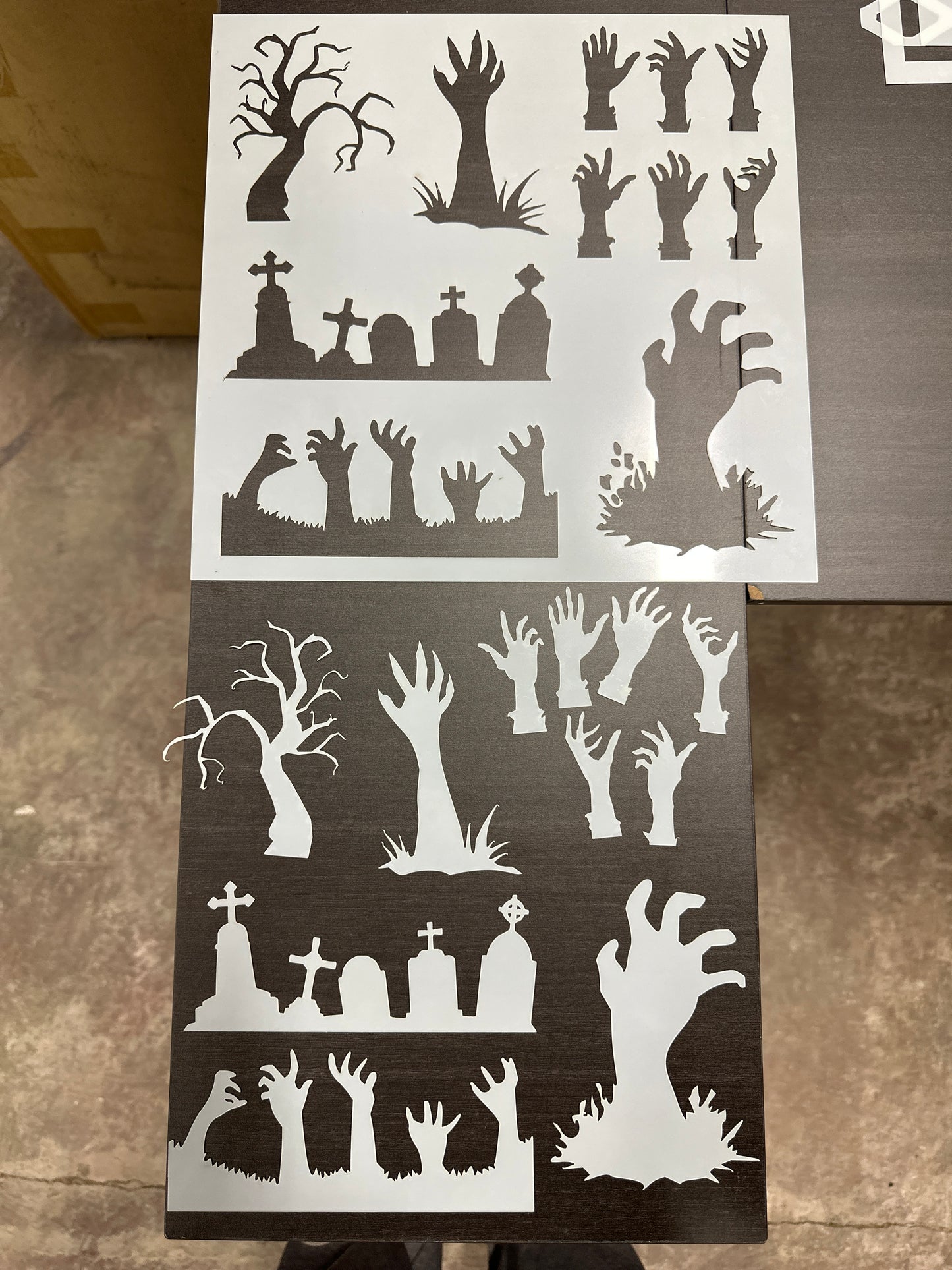 Graveyard & Hands SMALLER Horror themed Sheet + cutouts AIRBRUSH Paint STENCIL Mylar Reusable