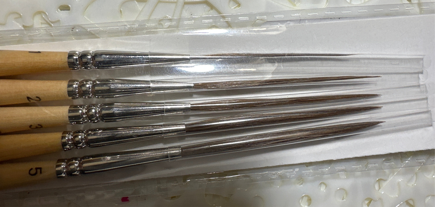5 Piece Pinstriping Scrolling Outliner Paint Brush Set Kit Long Haired short Wood handle