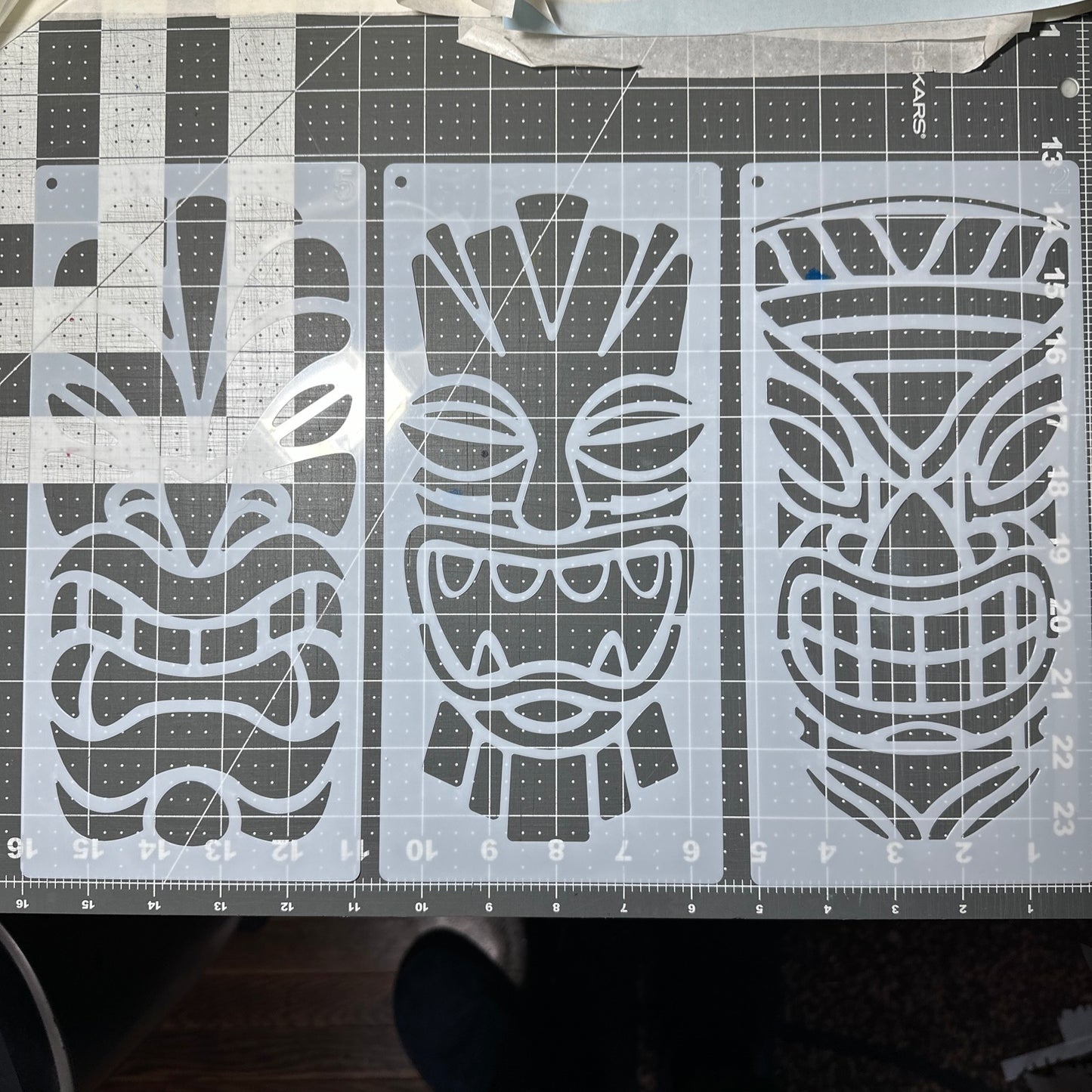 TIKI HEAD Face MAN Hawaiian SET 3pcs AIRBRUSH Custom Paint STENCILS 11x5” Mylar Reusable Stencil