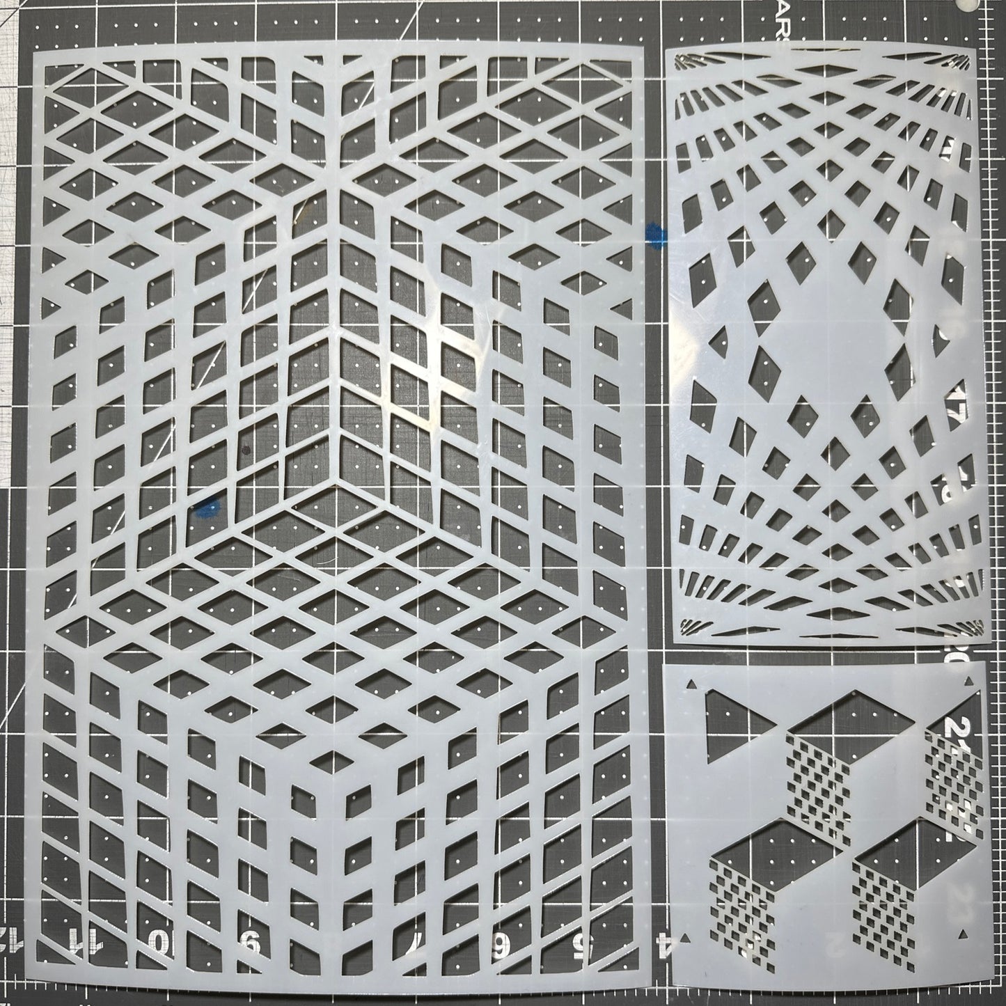 3Pc Set Squares 3D Effect Rubik’s Cube Airbrush Paint Stencils Stencil Set Cubes 11x7.5” Mylar reusable