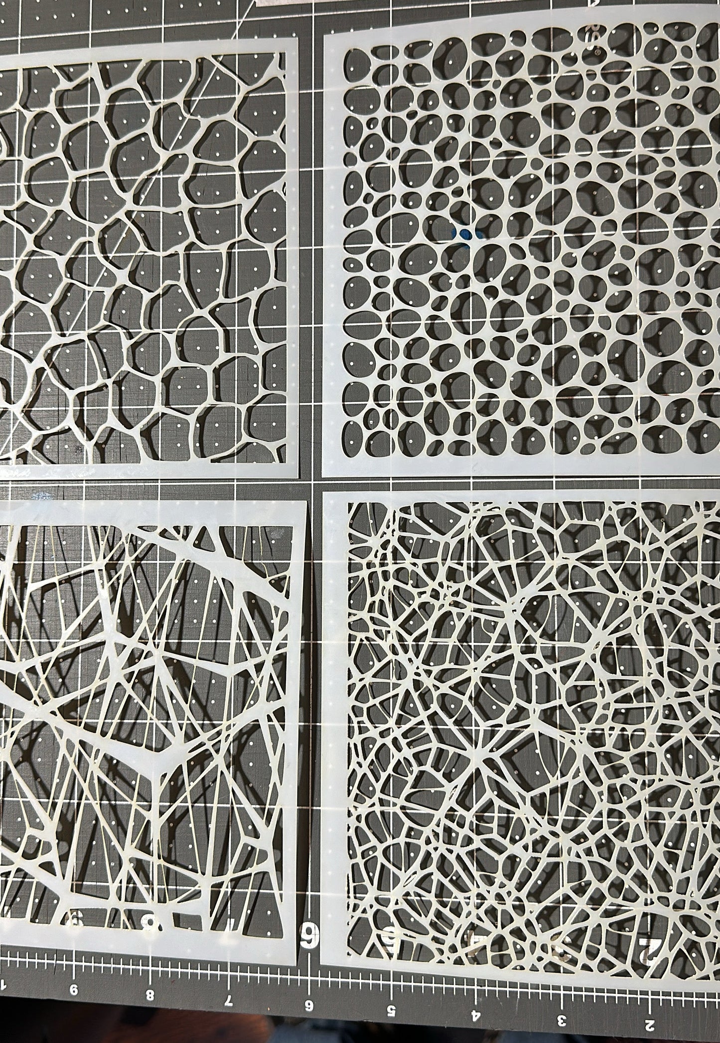 4pc Web Fibers and Rocks 6” Background texture Airbrush Paint Stencils Stencil Set Mylar reusable
