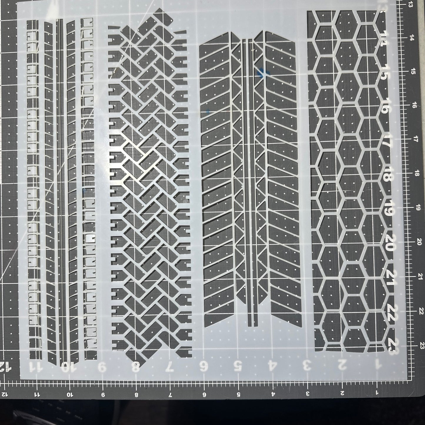 Tire TRACKS WHEEL 4 Designs Airbrush Custom Paint Stencil Large Mylar Reusable 12”