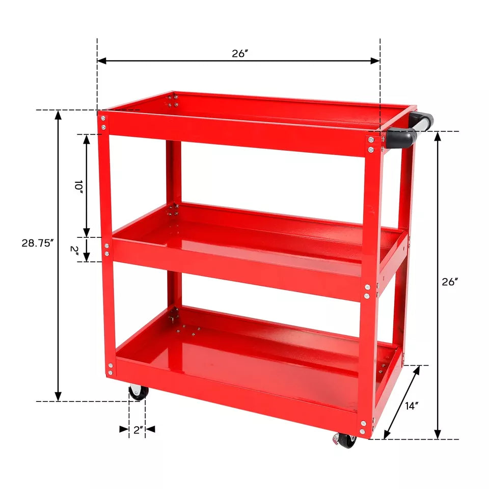 29x14" 3 TIER Tool Cart METAL with wheels and handle, PREPPER CART, BODYMAN, RED OR BLUE