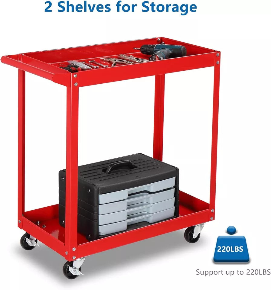 2 TIER Rolling Tool Cart Service tray Prepper Painter Bodyman Mechanic cart BASIC, RED OR BLACK