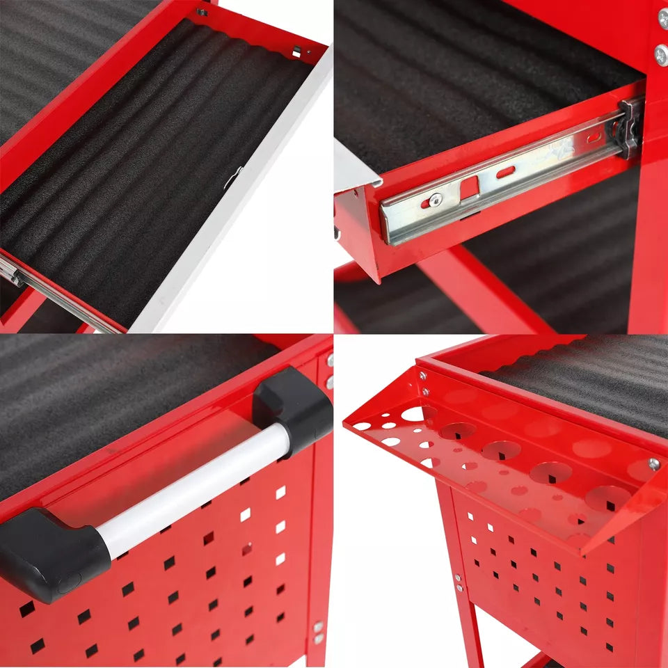3 Tier Steel Rolling Tool / PREPPER CART, Heavy Duty Mechanic PAINTER w/ drawer, PEGBOARD SIDES, & Lockable Wheels