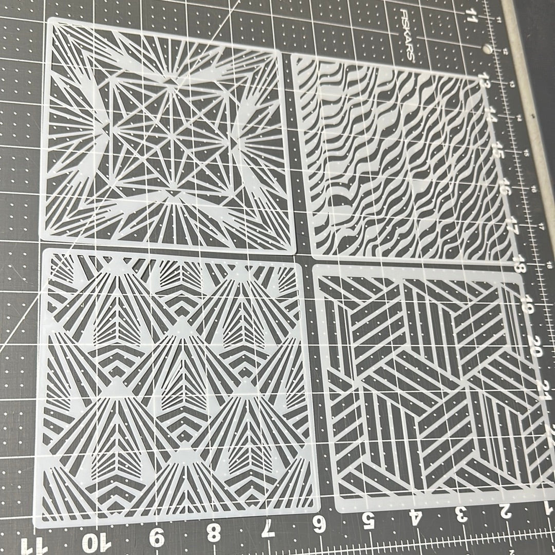 AIRBRUSH STENCILS GEOMETRIC DESIGNS #5, Reuseable ONLY, 4X , 5x5”