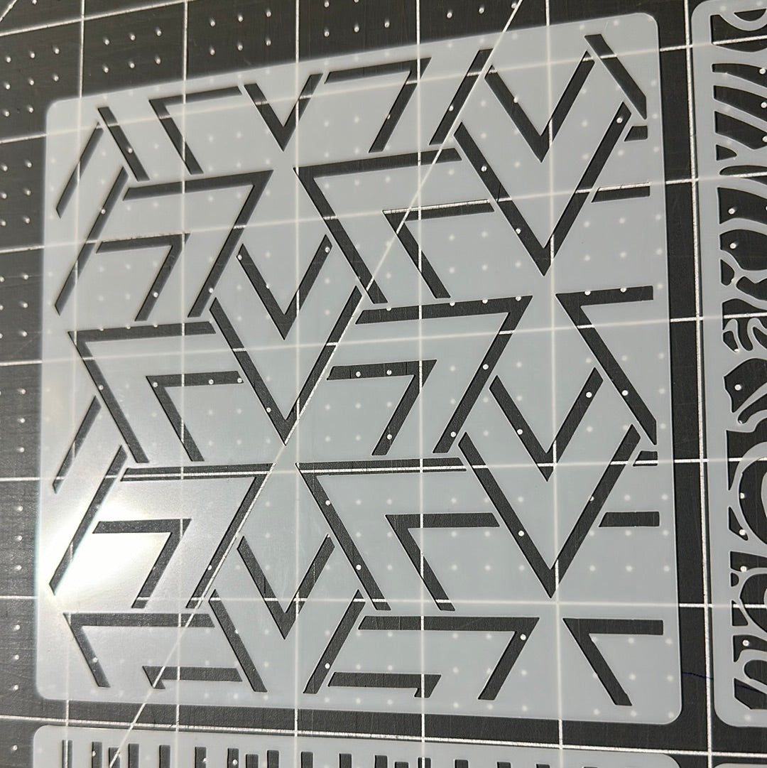 AIRBRUSH STENCILS GEOMETRIC DESIGNS #6, Reuseable ONLY, 4X , 5x5”