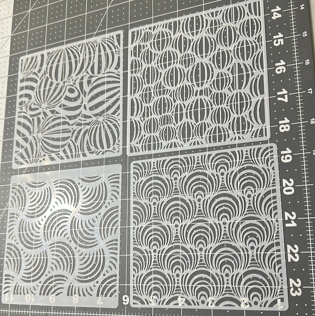 AIRBRUSH STENCILS GEOMETRIC DESIGNS #4, Reuseable ONLY, 4X , 5x5”