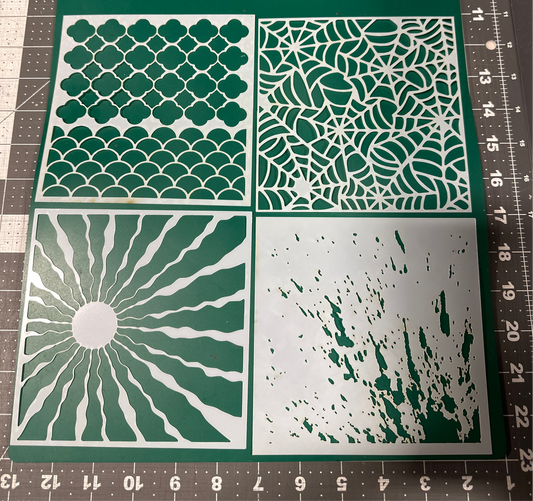 4pc Fish Scales, Sun, Splatter, Webs Assortment AIRBRUSH Paint STENCIL Reusable