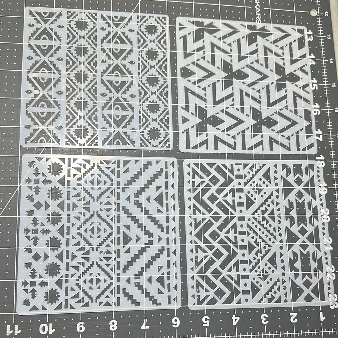 AIRBRUSH STENCILS GEOMETRIC AZTEC INCAN BORDER #8, Reuseable ONLY, 4X , 5x5”