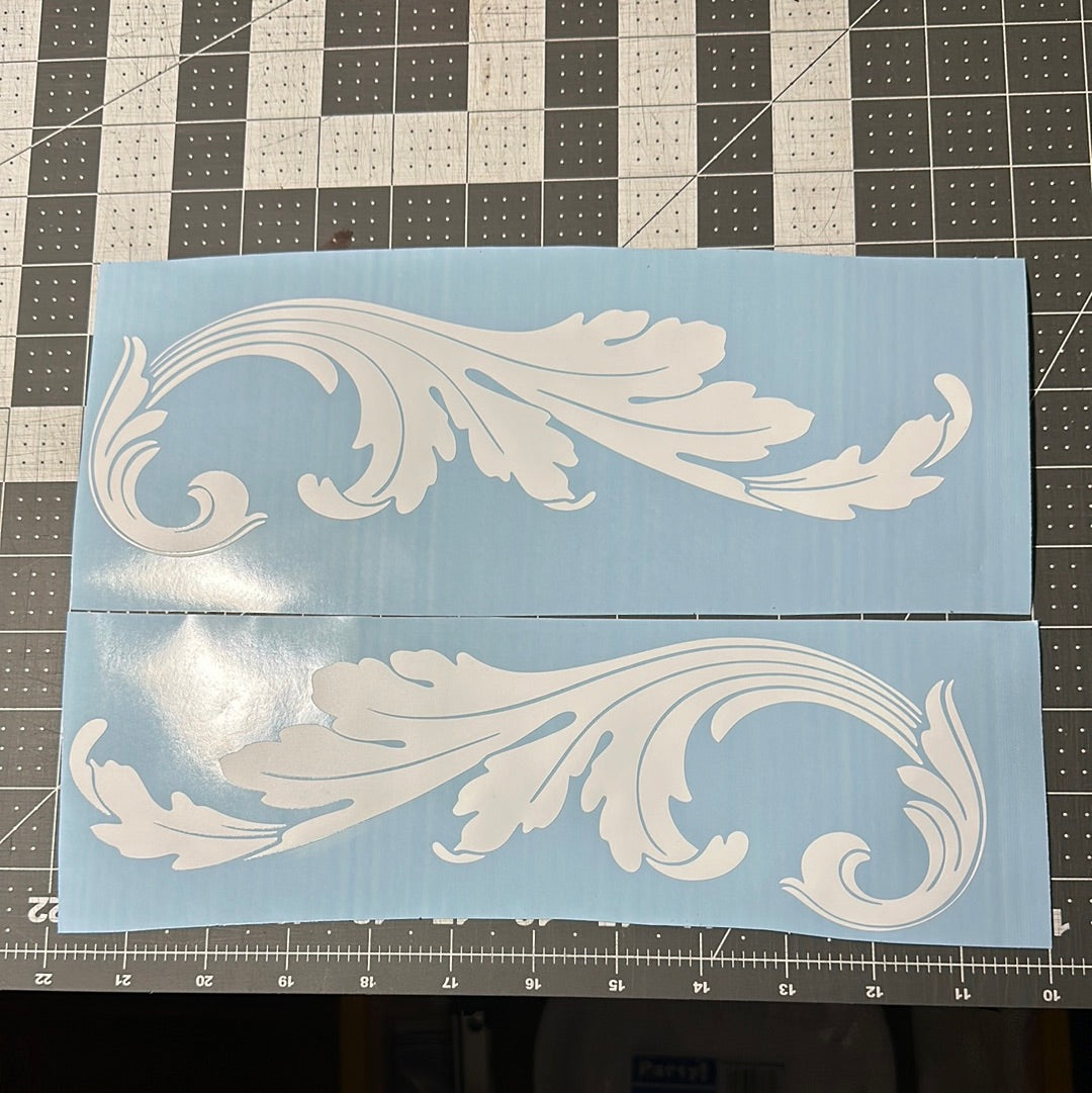 AIRBRUSH STENCILS 2PCS FILAGREE DESIGNS #2 , Stick on ONLY, 2 large 10x3.5” mirrored