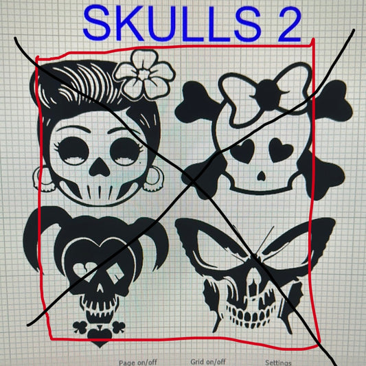 11x11” sheet , GIRL SKULLS #2 DESIGN , 4X, vinyl stick on ONLY