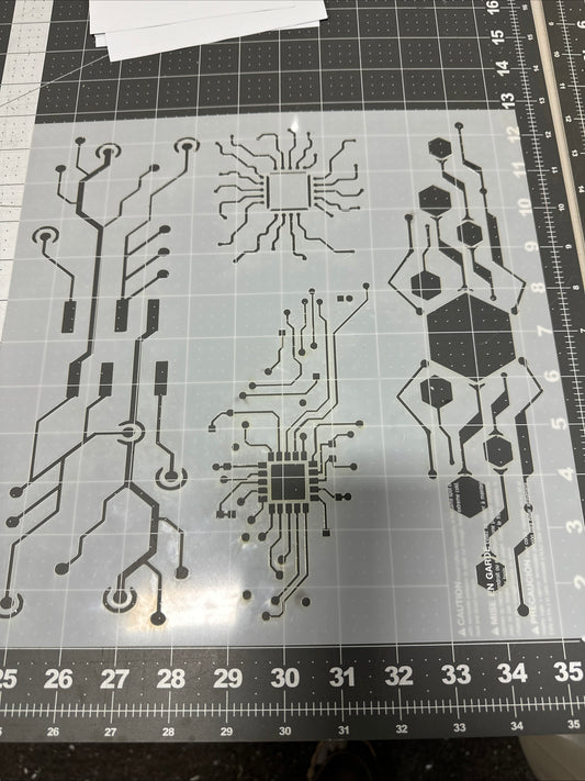 Computer circuits 2.  12” AIRBRUSH Paint STENCIL Reusable