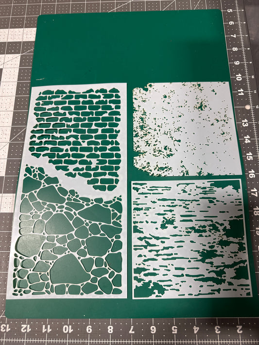 3pc Bricks Grunge Texture AIRBRUSH Paint STENCIL Reusable