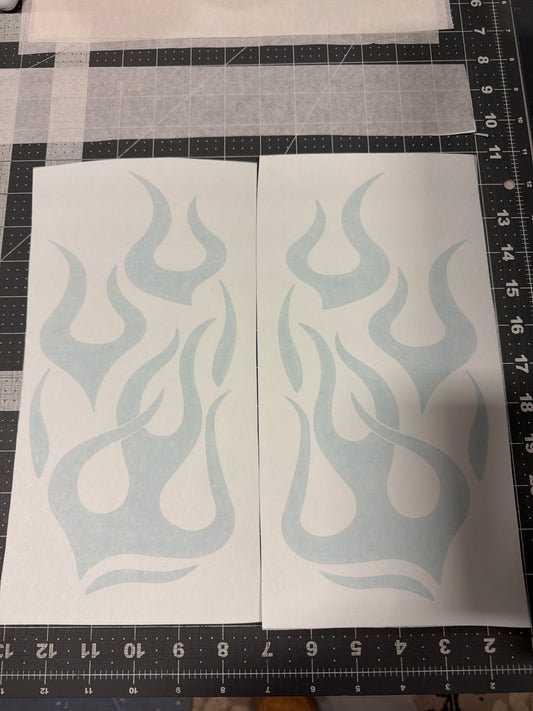 AIRBRUSH STENCILS 11x5 ” , FLAME DESIGN 2pcs MIRRORED , vinyl stick on ONLY, bike tank