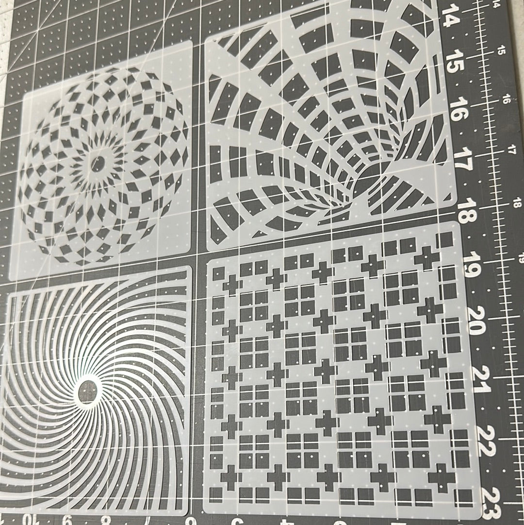 AIRBRUSH STENCILS GEOMETRIC CIRCLES 3D #7, Reuseable ONLY, 4X , 5x5”