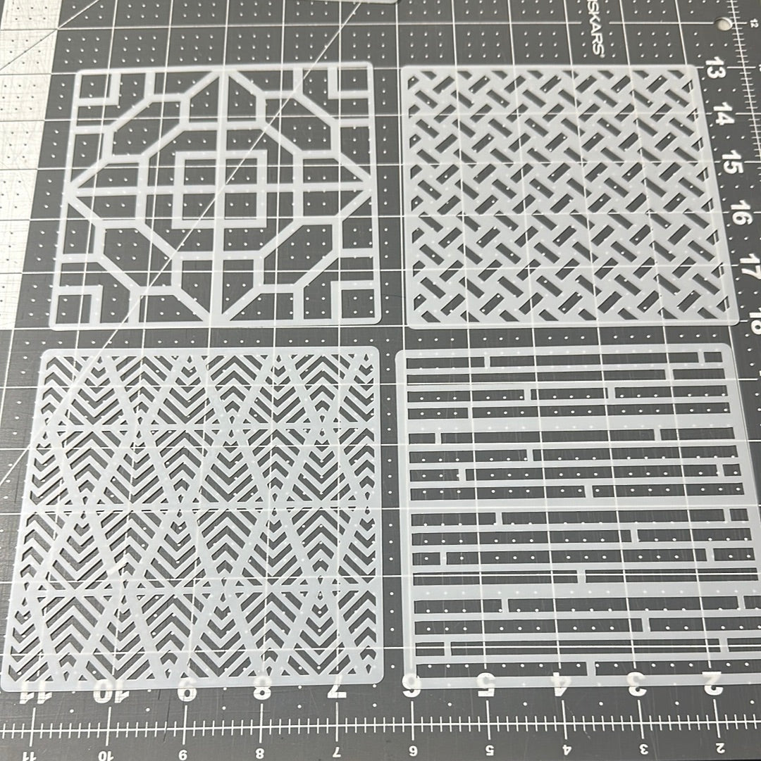 AIRBRUSH STENCILS GEOMETRIC DESIGNS #2 , Reuseable ONLY, 4X , 5x5”