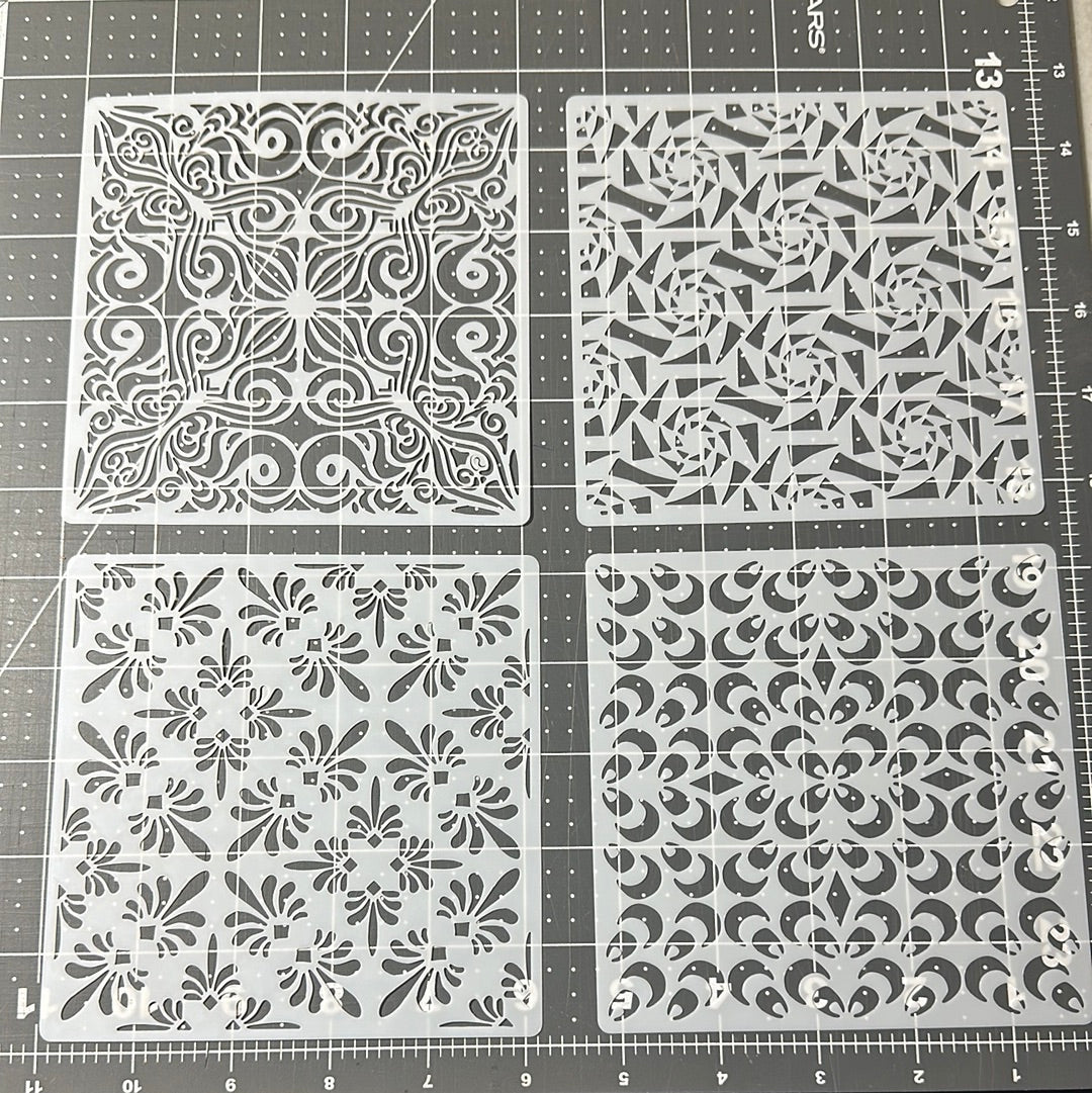 AIRBRUSH STENCILS GEOMETRIC DESIGNS , Reuseable ONLY, 4X , 5x5”