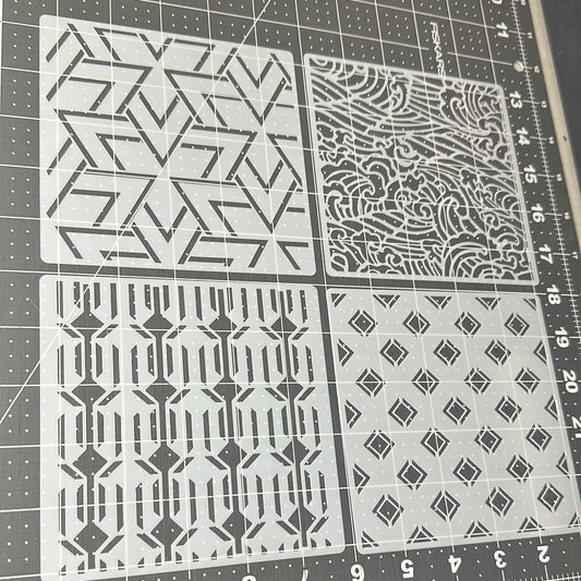 AIRBRUSH STENCILS GEOMETRIC DESIGNS #6, Reuseable ONLY, 4X , 5x5”