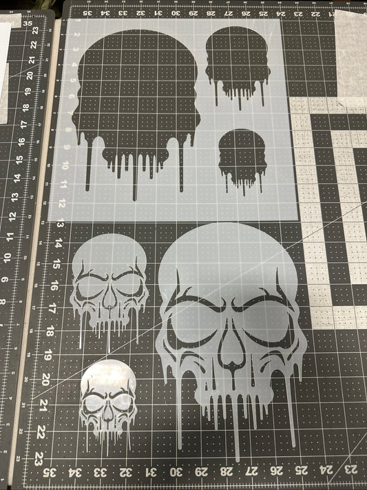 Skulls Dripping 3pc AIRBRUSH Paint STENCIL Reusable