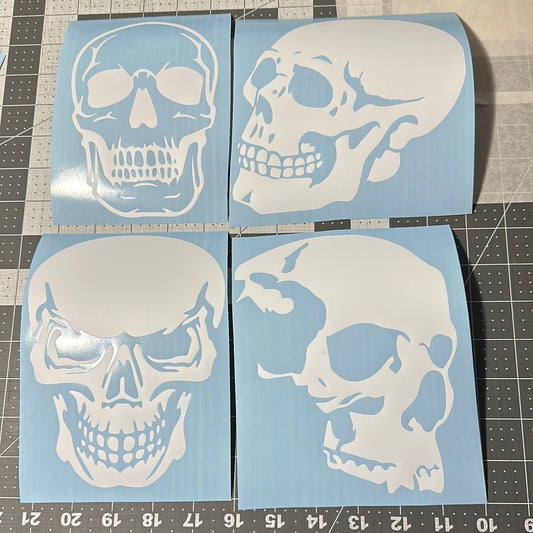 AIRBRUSH STENCILS 11x11” sheet , SKULLS #1 DESIGN , 4X, vinyl stick on ONLY, 6” each, bike tank