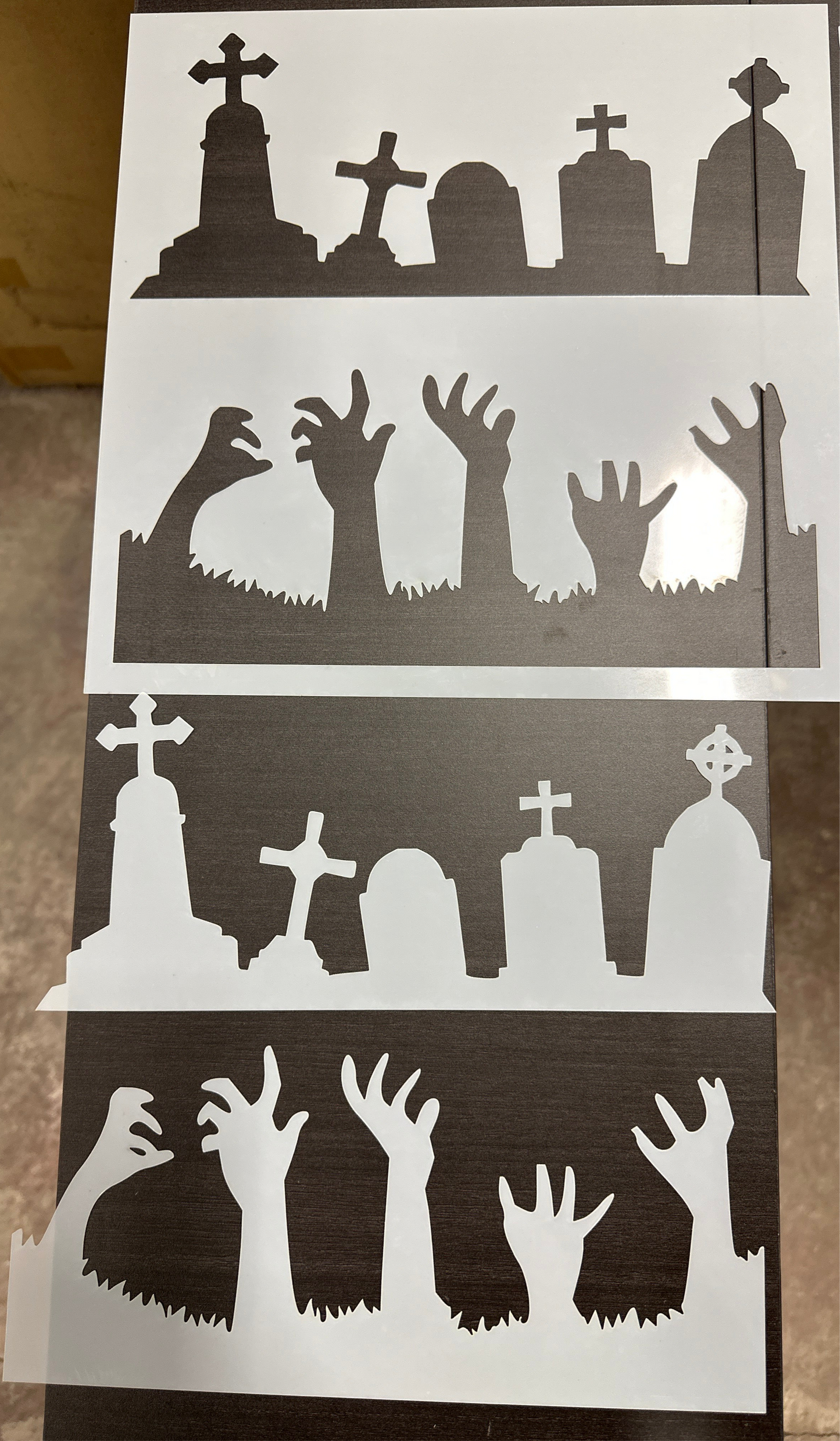 Graveyard & Hands Horror themed Sheet + cutouts AIRBRUSH Paint STENCIL Mylar Reusable