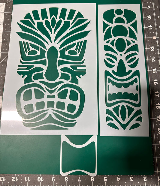 2Pc Tiki Heads LG and small  airbrush Paint STENCIL Reusable