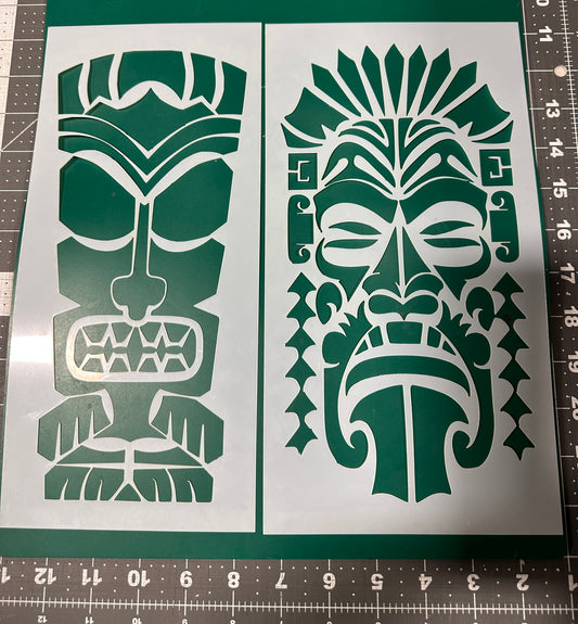 2Pc Tiki Heads Maui airbrush Paint STENCIL Reusable