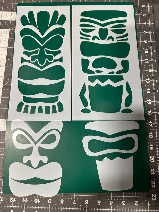 2Pc Tiki Heads Drummer airbrush Paint STENCIL Reusable