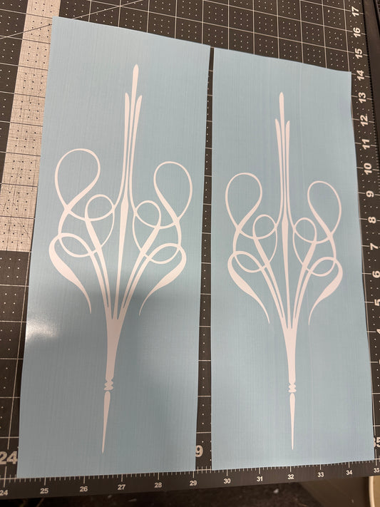 2pc Pinstripe Scroll DESIGN 12x4.25” POSITIVE IMAGE, vinyl stick on ONLY