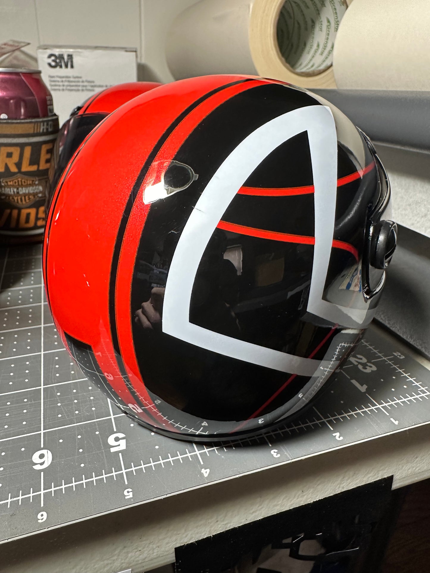 MINI HELMET FOR PETS , Full face, Paintable DISPLAY PIECE, red & black