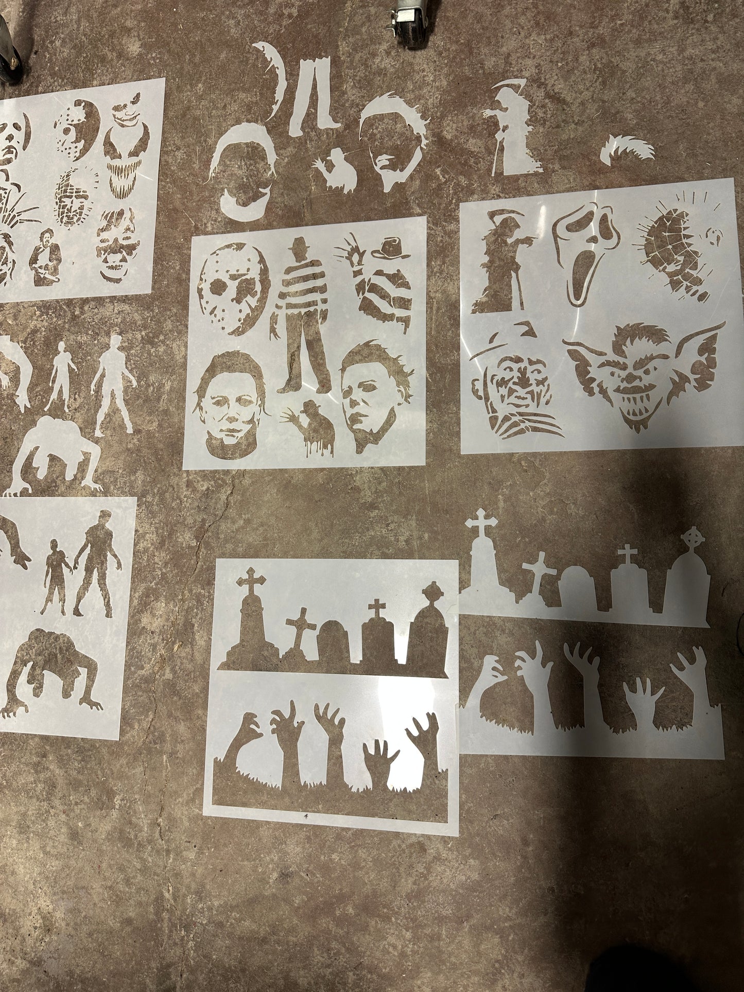 11 Sets HALLOWEEN Horror themed PACK + cutouts AIRBRUSH Paint STENCIL Reusable