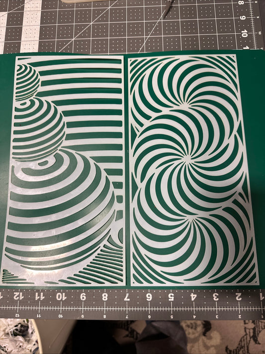 2pc 3D Illusion Balls Swirls AIRBRUSH Paint STENCIL Reusable