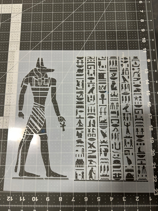 Dog Egyptian & Hieroglyphics 12”  LG AIRBRUSH Paint STENCIL Reusable