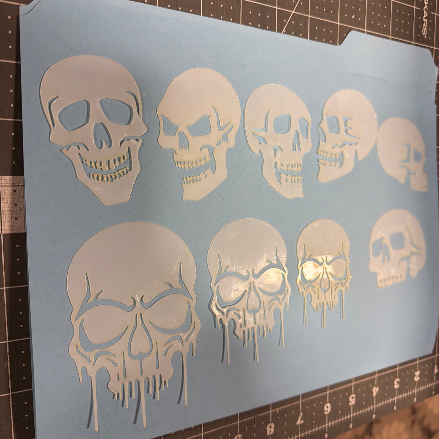 9pc Mini Skulls reusable stencils set dripping skull