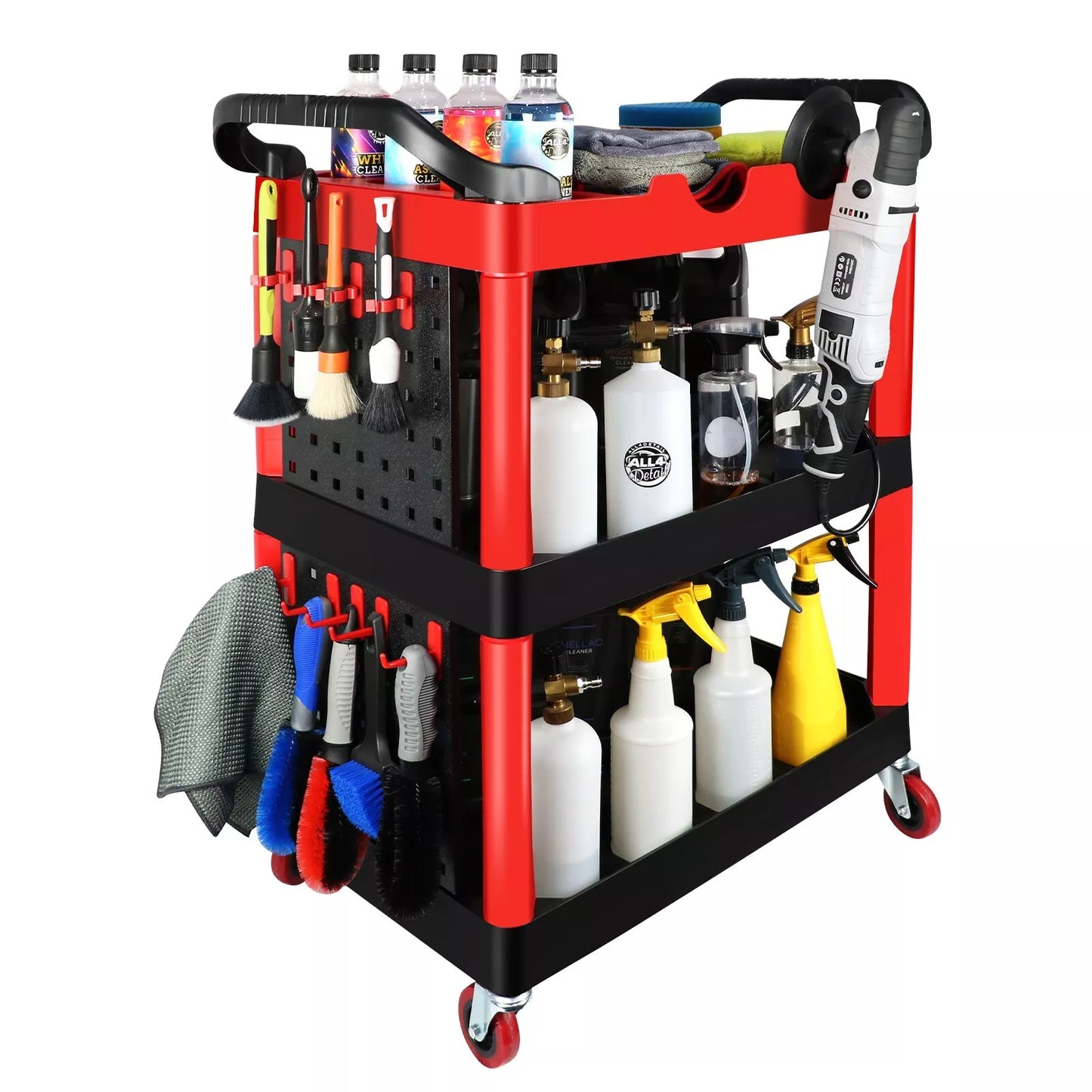 3 Tier ABS DETAILER buffer CART WITH PEGBOARD AND HOOKS INCLUDED
